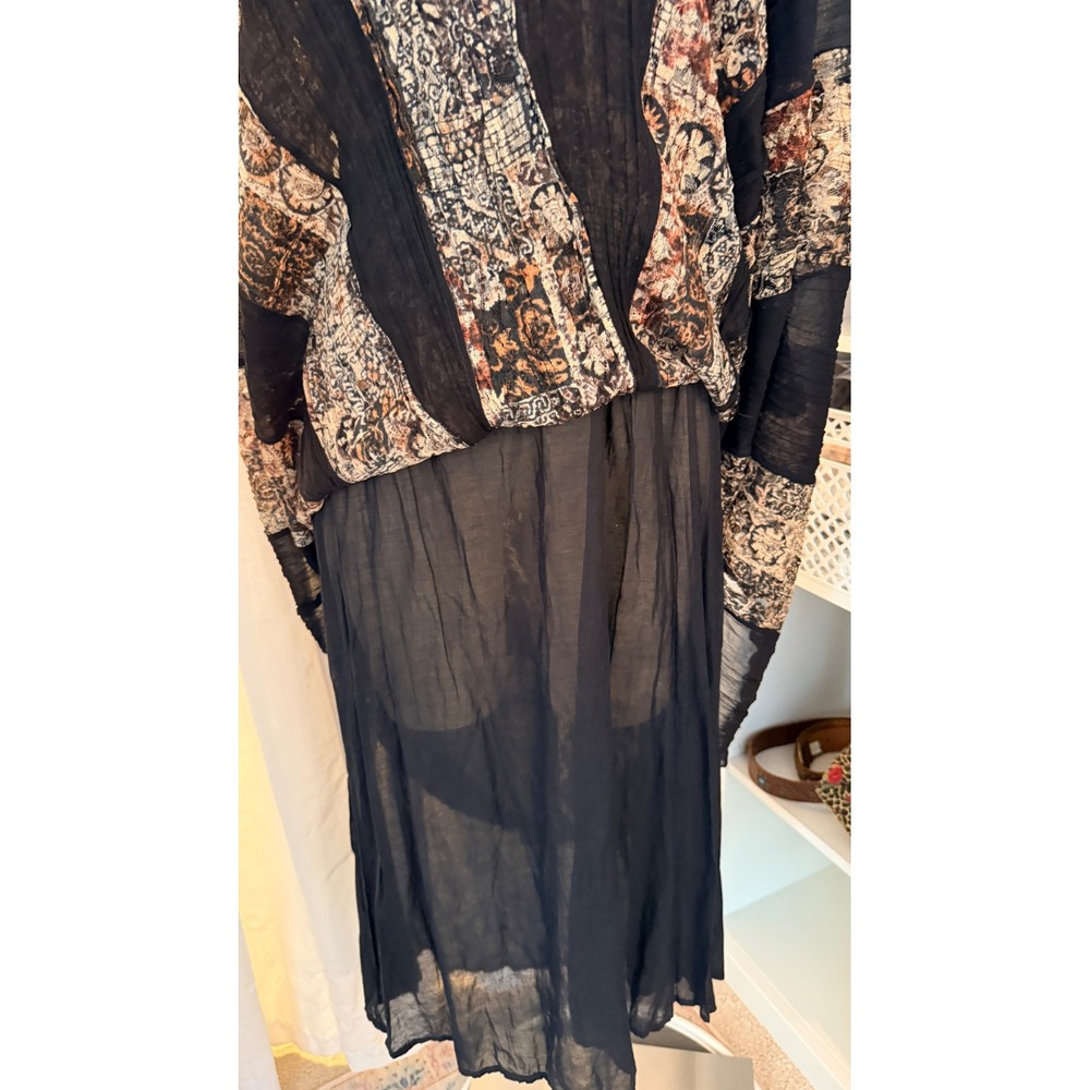 Nostalgia Vintage Whimsigoth Maxi Dress Brown Black Lace Patchwork Print Medium - Picture 5 of 16